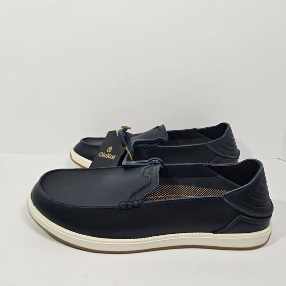 $140 Olukai Kākaha Nia Mens 12 Leather Slip On Shoes Loafer Casual Indigo Blue main image 4